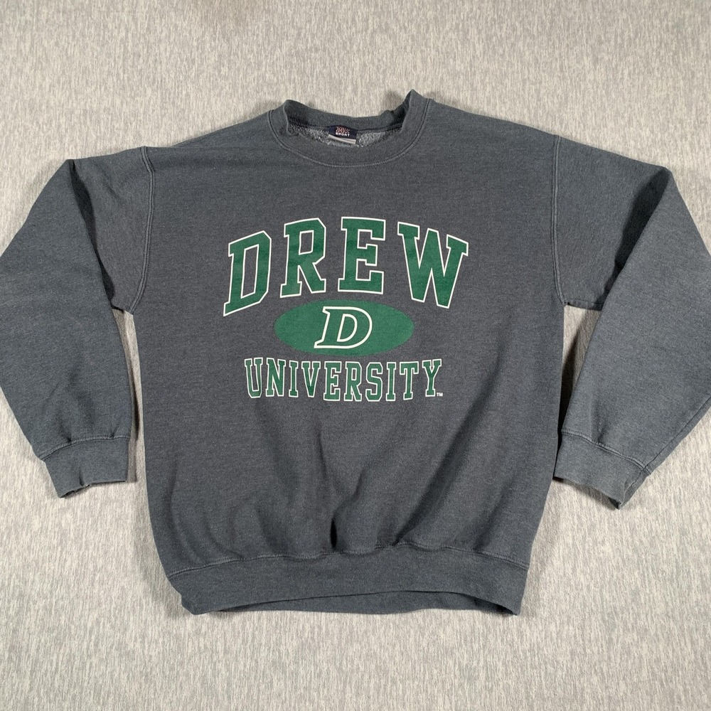 Drew University Sweatshirt Mens Medium Gray Green NCAA College Pullover Crewneck